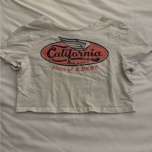 White Crop Top with California Graphic